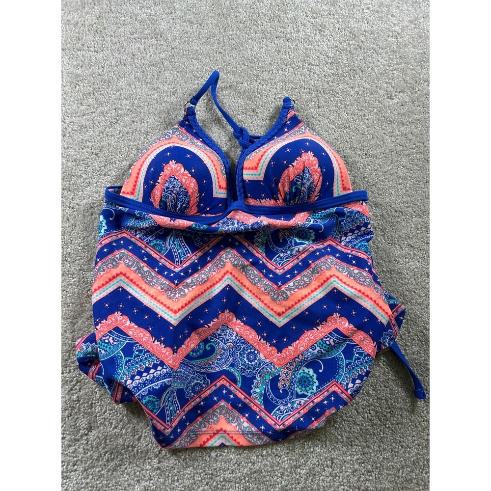 Arizona Jean Co Women's Push Up Tankini Swimwear Size S Blue‎ Coral